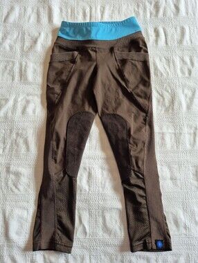 Irideon girls size small brown riding tights pants brown & turquoise VGUC